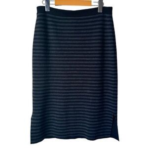 Eileen Fisher Petite Merino Wool Black Grey Striped Pull On Skirt Women's Size M